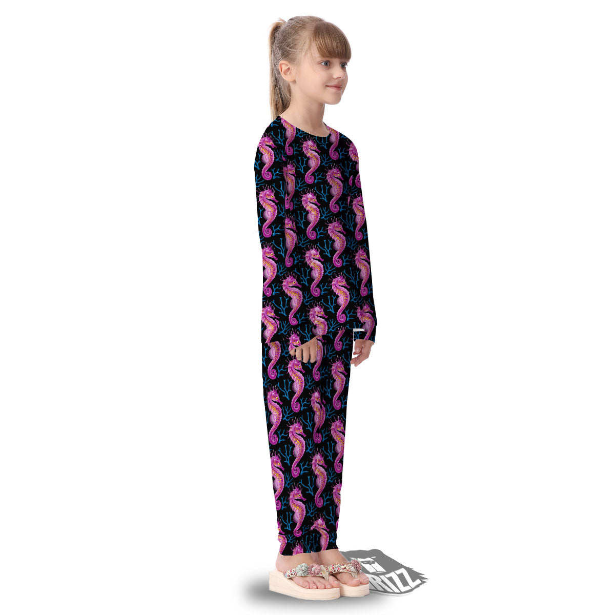 Seahorse Purple Print Pattern Kid's Pajamas-grizzshop