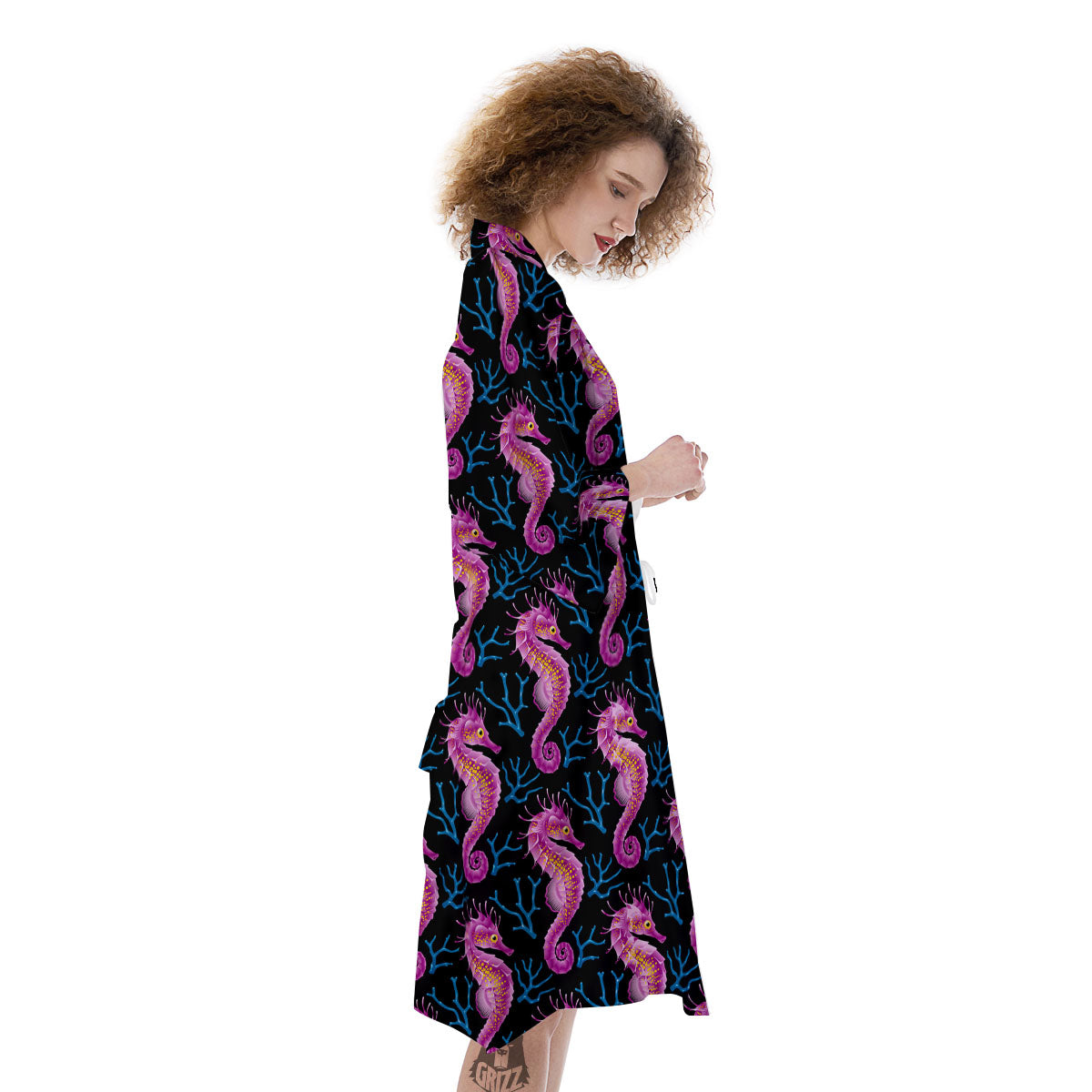 Seahorse Purple Print Pattern Kimono-grizzshop