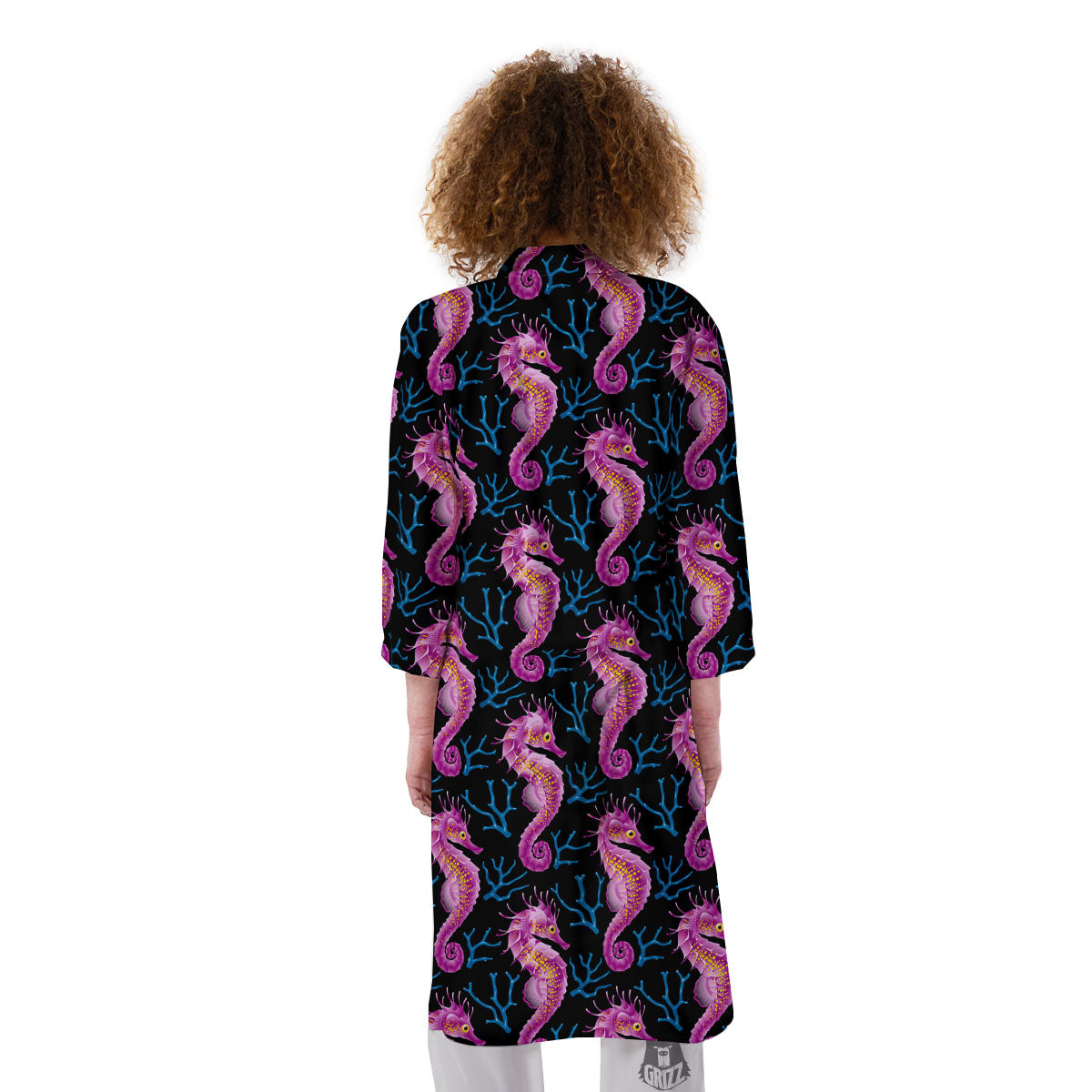 Seahorse Purple Print Pattern Kimono-grizzshop