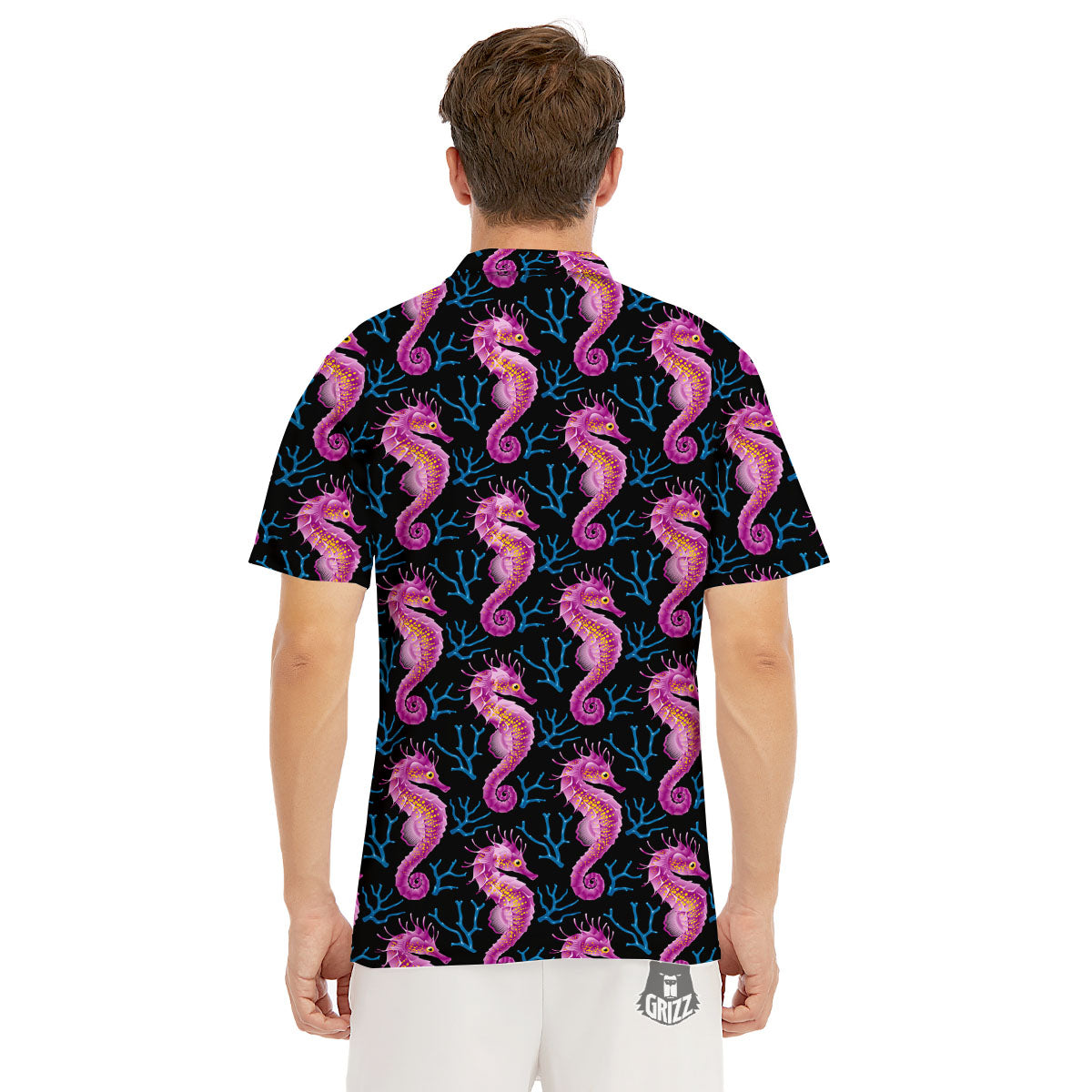 Seahorse Purple Print Pattern Men's Golf Shirts-grizzshop
