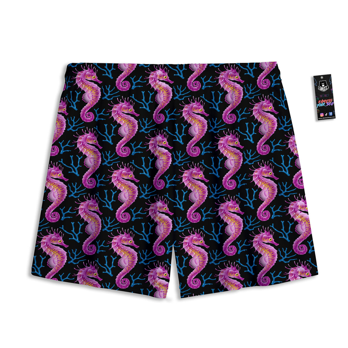 Seahorse Purple Print Pattern Mesh Shorts