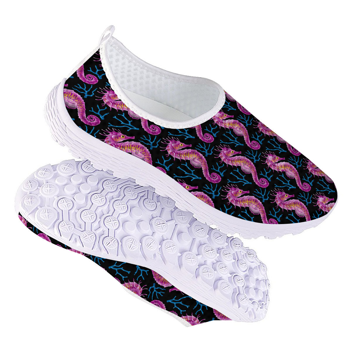 Seahorse Purple Print Pattern Nurse Shoes-grizzshop
