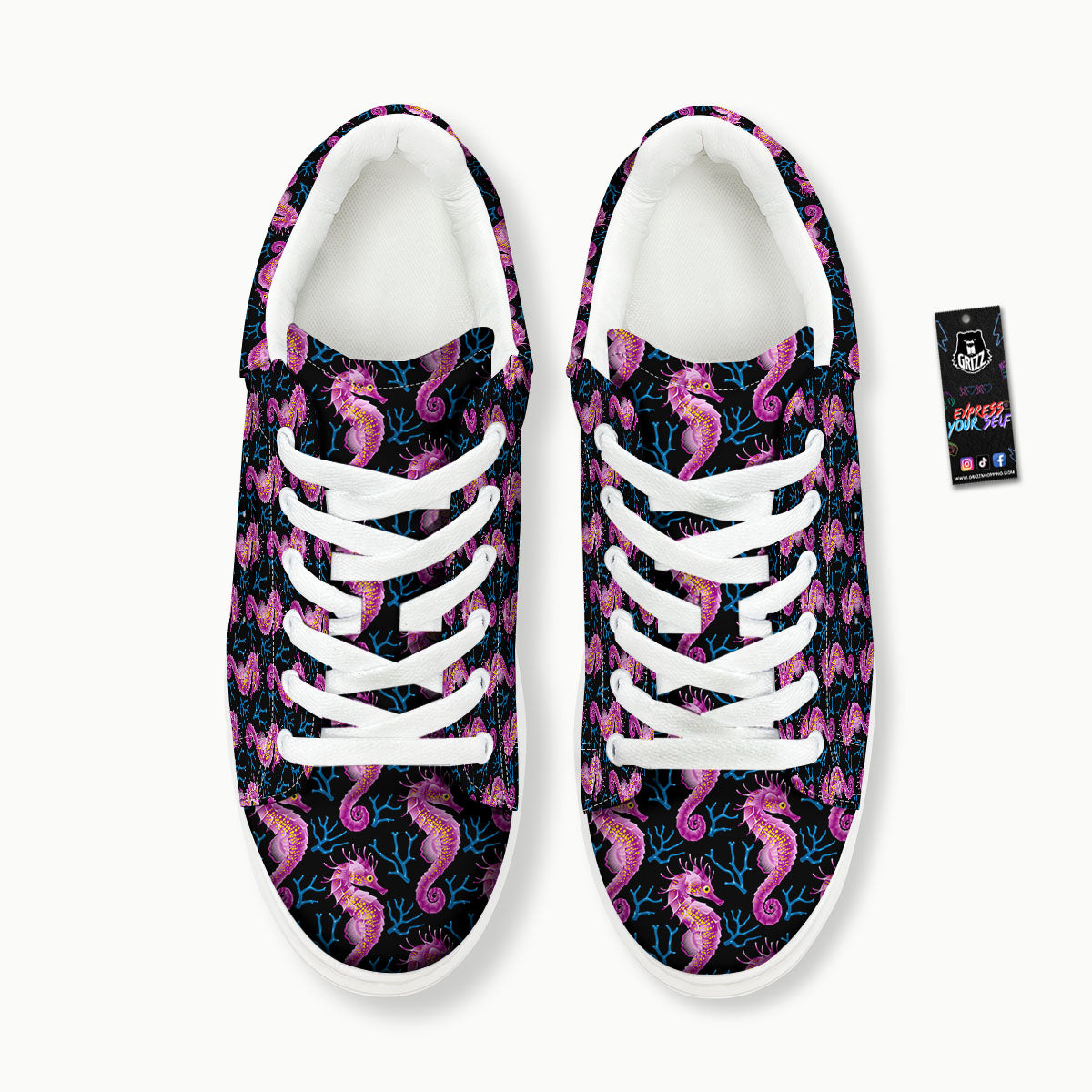 Seahorse Purple Print Pattern Platform Shoes-grizzshop