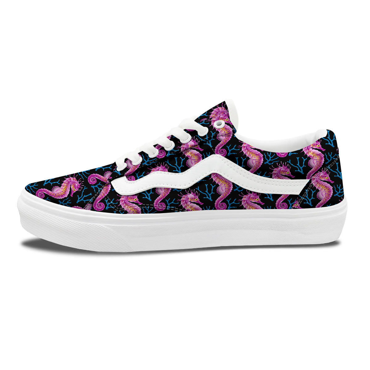 Seahorse Purple Print Pattern Skate Shoes-grizzshop