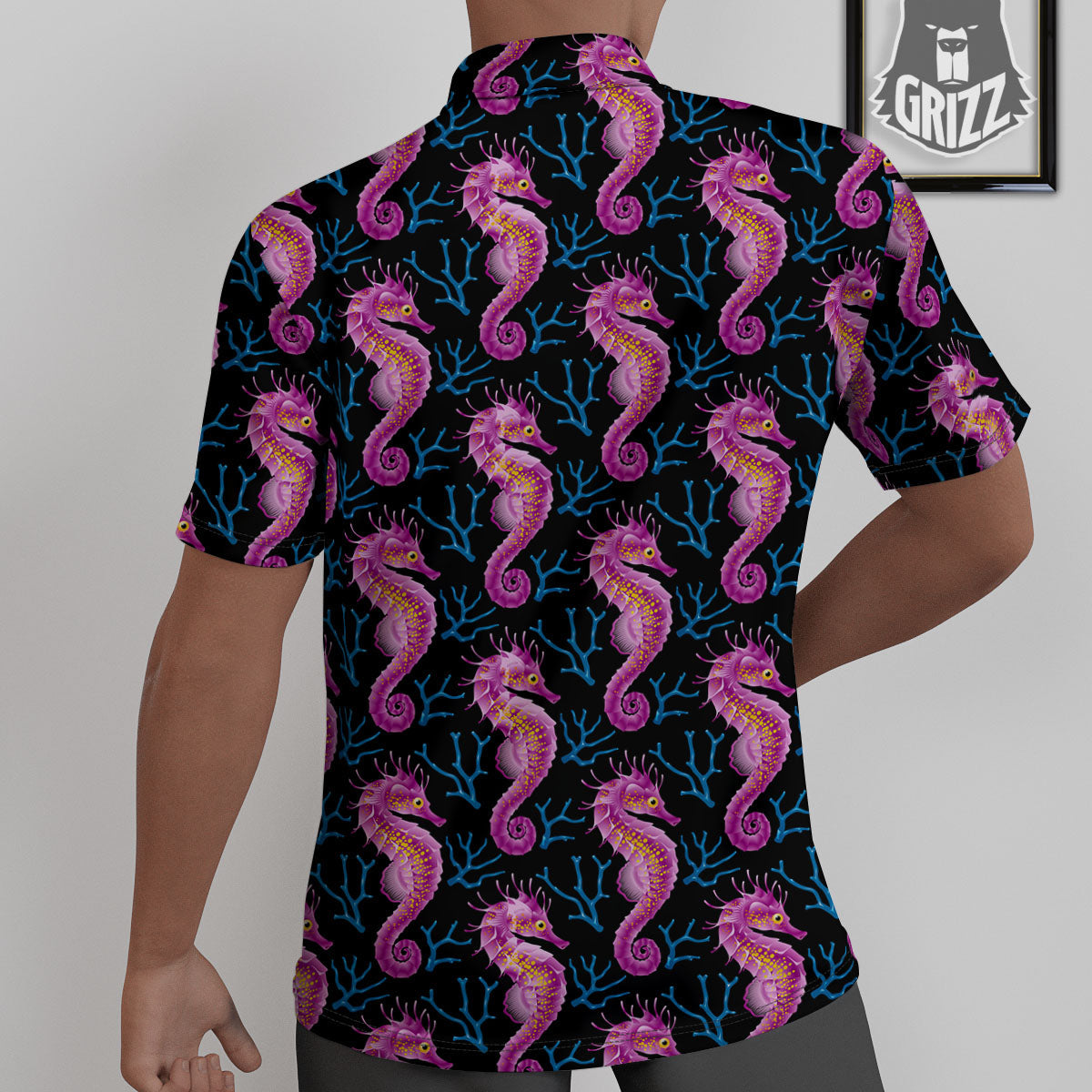 Seahorse Purple Print Pattern Untucked Shirts-grizzshop