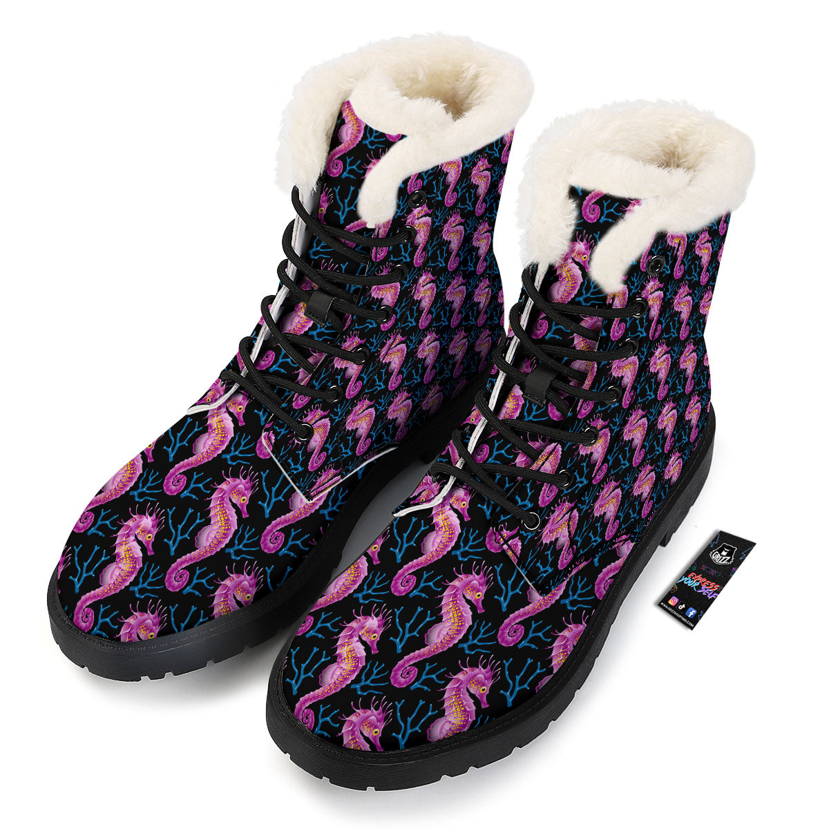 Seahorse Purple Print Pattern Winter Boots-grizzshop