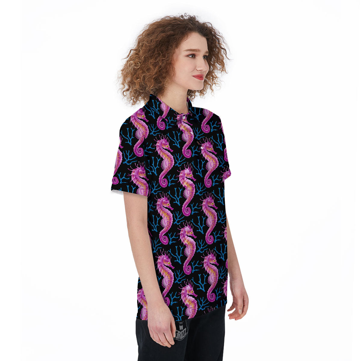 Seahorse Purple Print Pattern Women's Golf Shirts-grizzshop