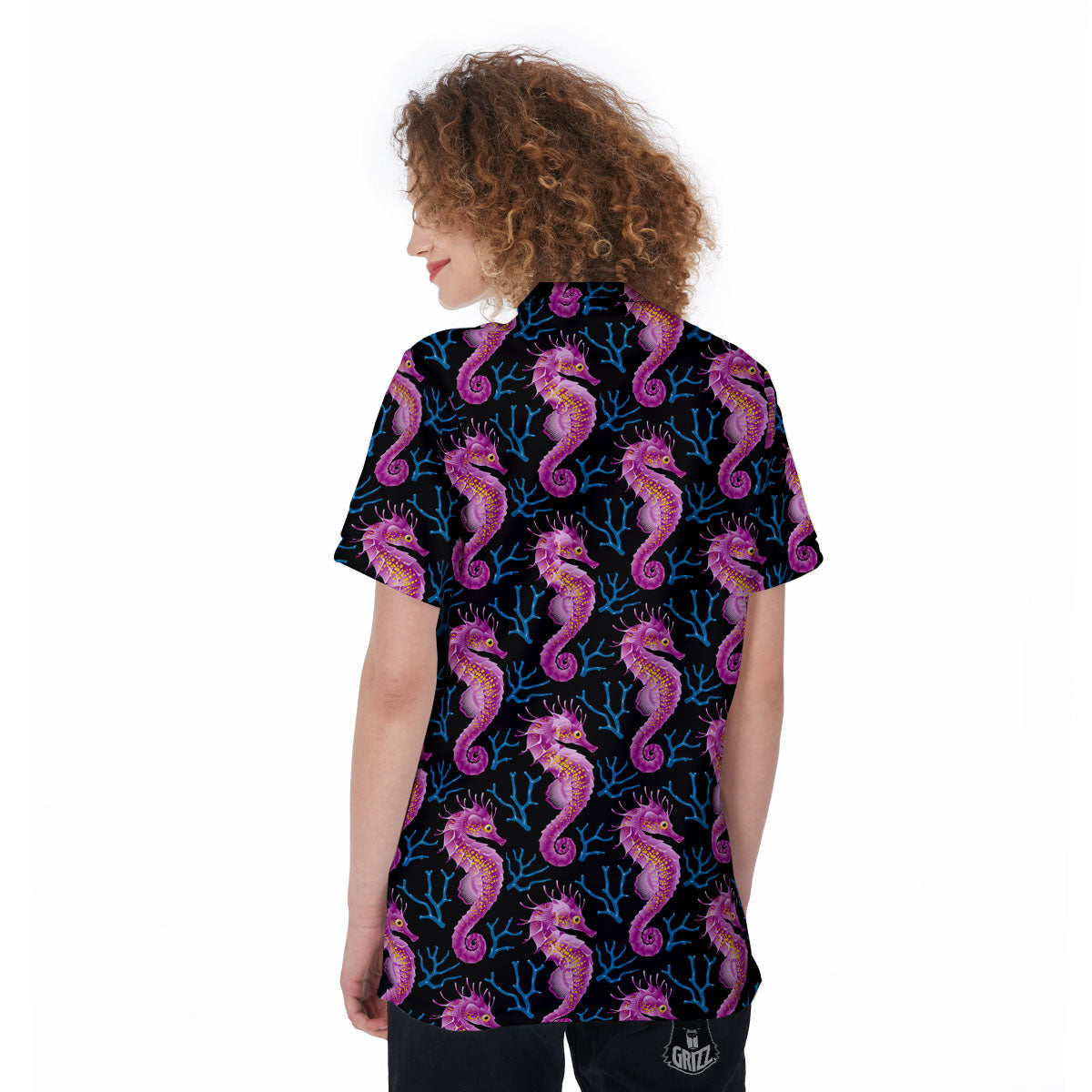 Seahorse Purple Print Pattern Women's Golf Shirts-grizzshop