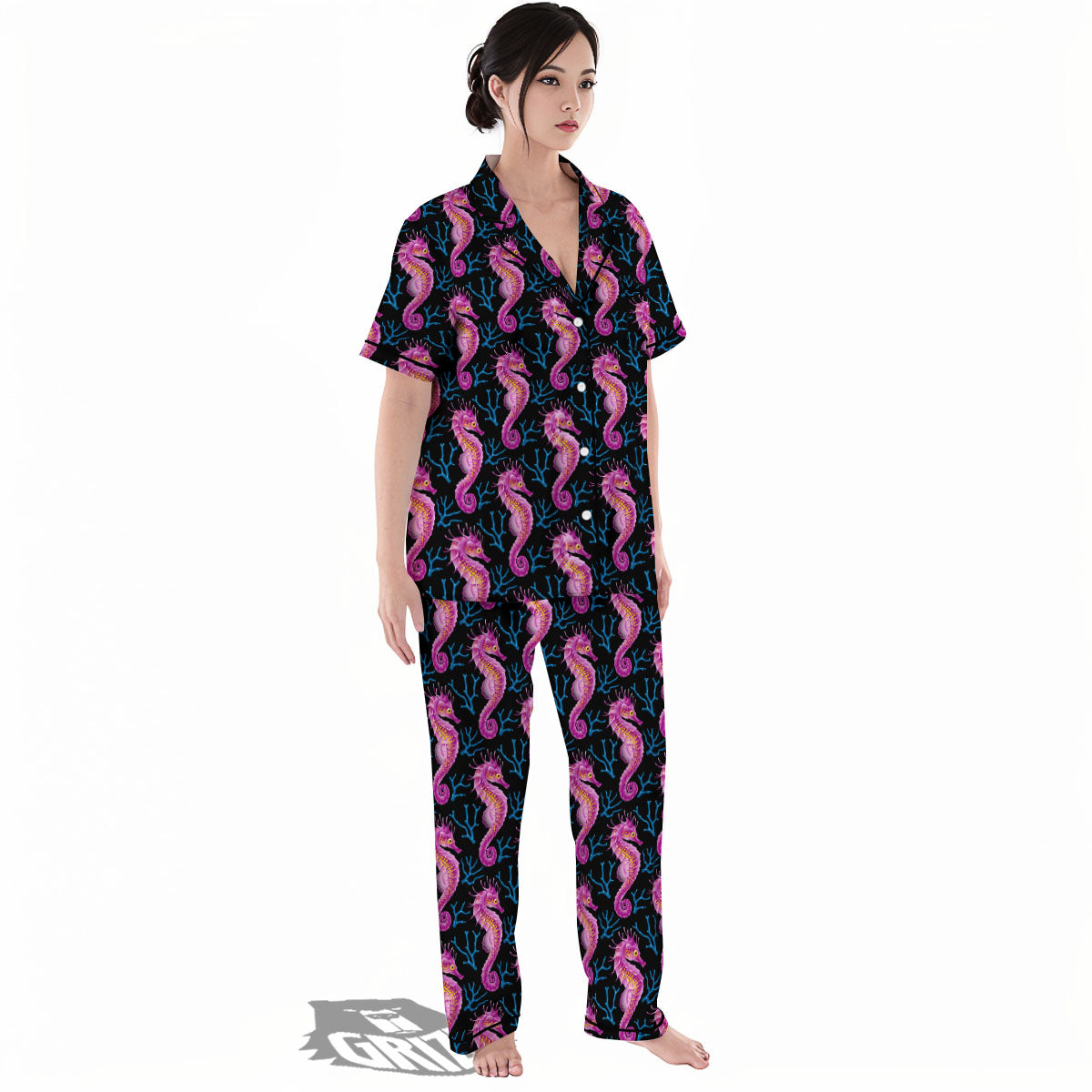 Seahorse Purple Print Pattern Women's Pajamas Set-grizzshop