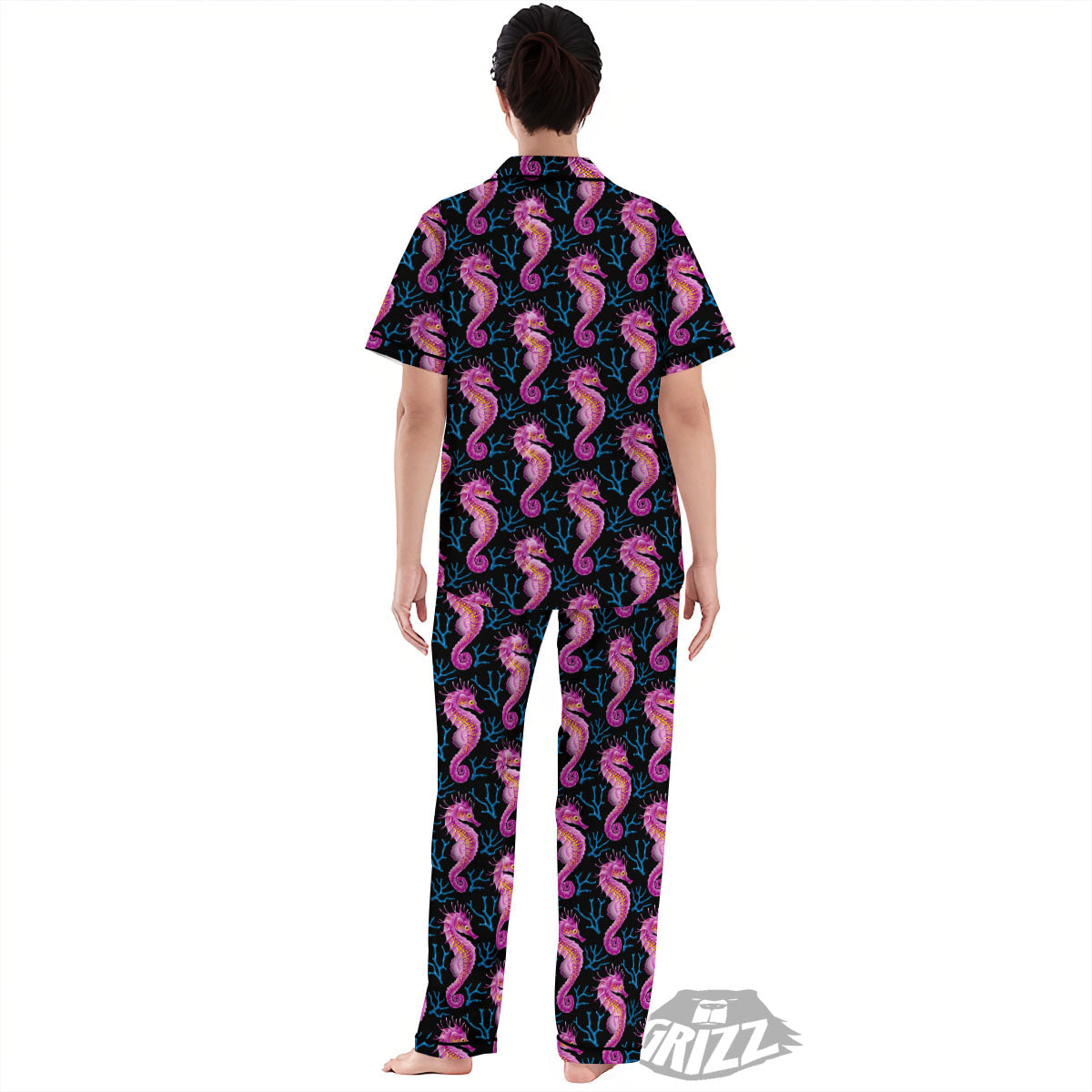 Seahorse Purple Print Pattern Women's Pajamas Set-grizzshop
