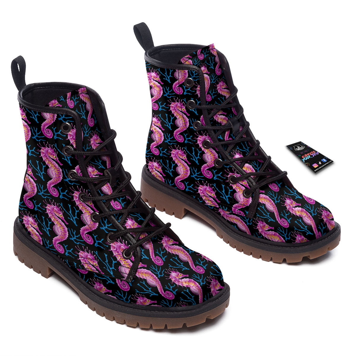 Seahorse Purple Print Pattern Work Boots-grizzshop