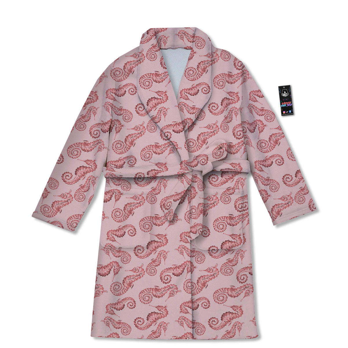 Seahorse Watercolor Print Pattern Bathrobe-grizzshop