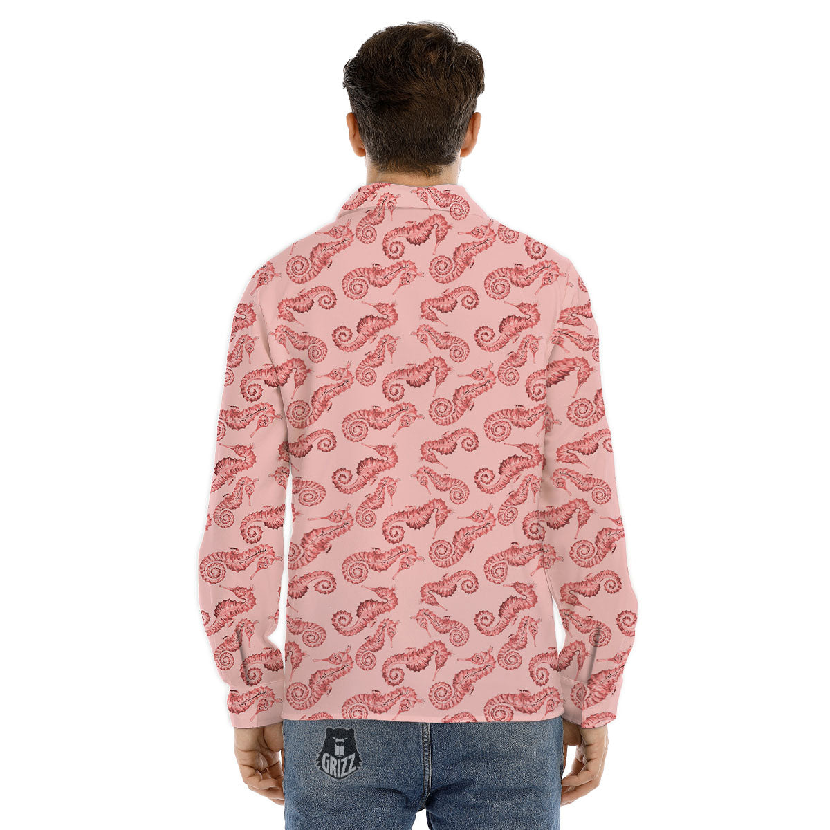 Seahorse Watercolor Print Pattern Men's Dress Shirts-grizzshop