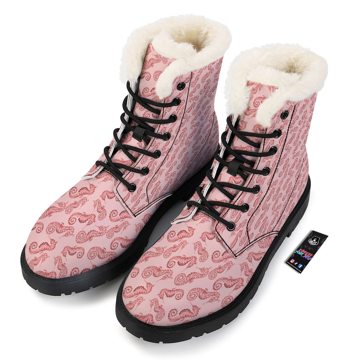 Seahorse Watercolor Print Pattern Winter Boots-grizzshop