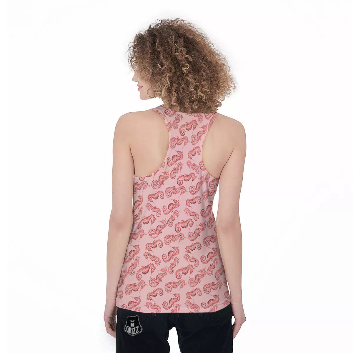 Seahorse Watercolor Print Pattern Women's Racerback Tank Top-grizzshop