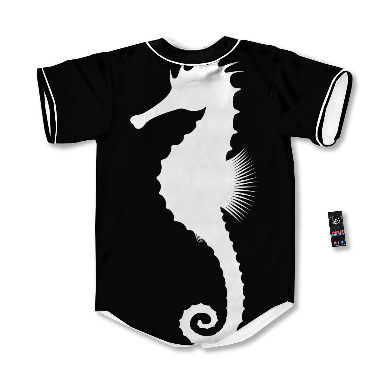 Seahorse White And Black Print Baseball Jersey-grizzshop