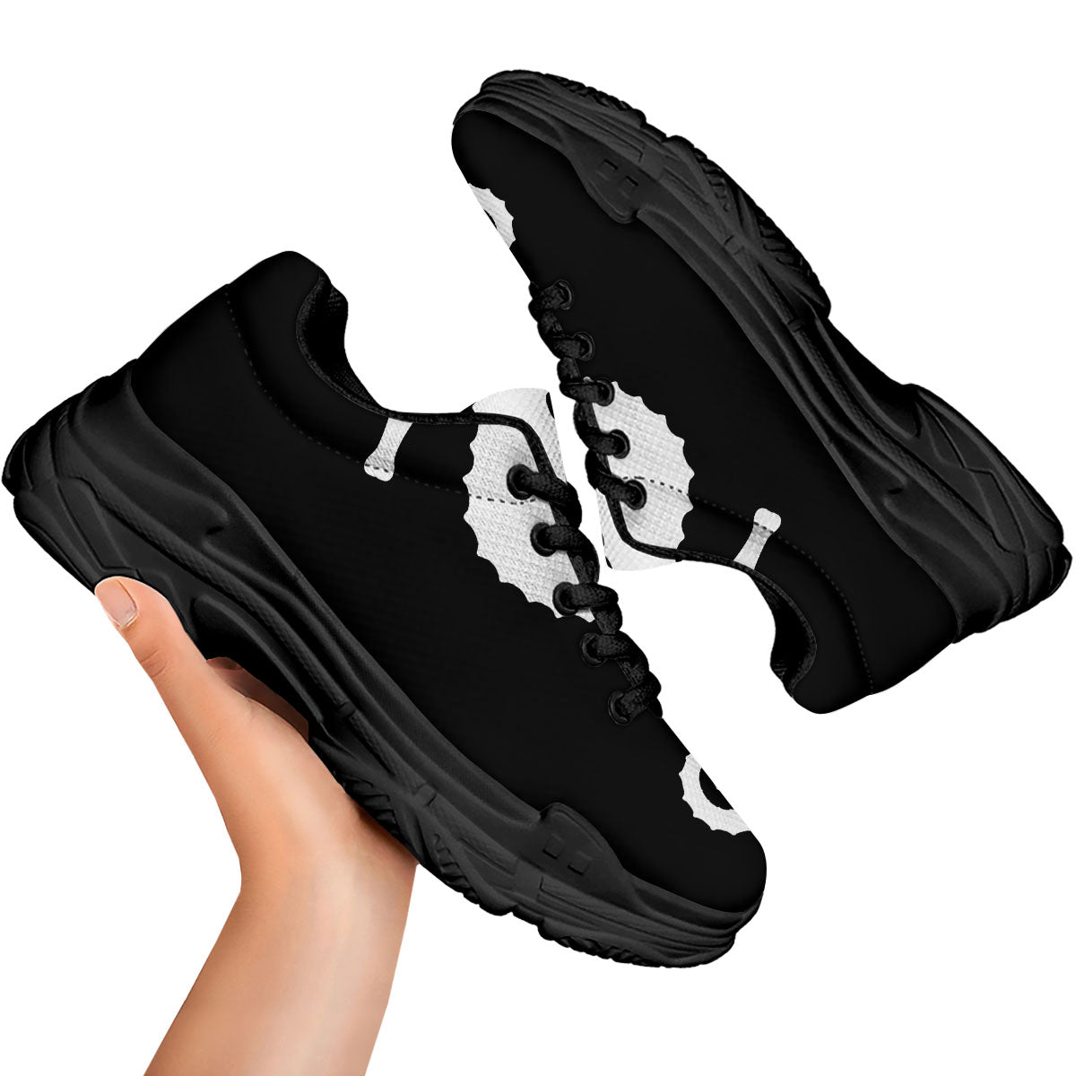 Seahorse White And Black Print Black Chunky Shoes-grizzshop