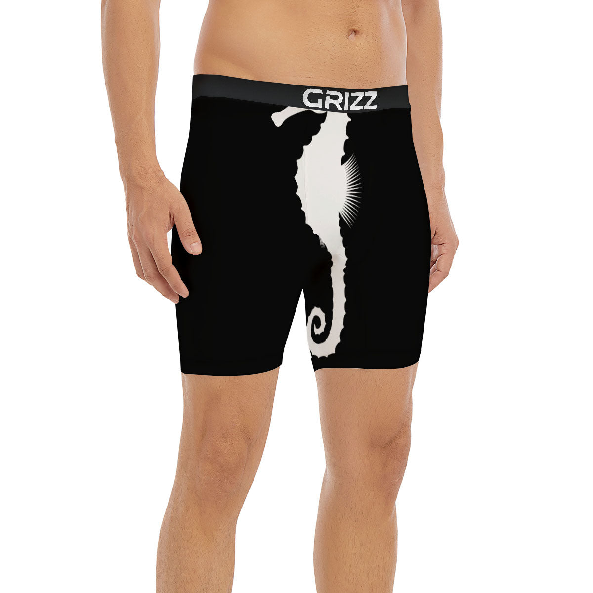 Seahorse White And Black Print Boxer Briefs-grizzshop