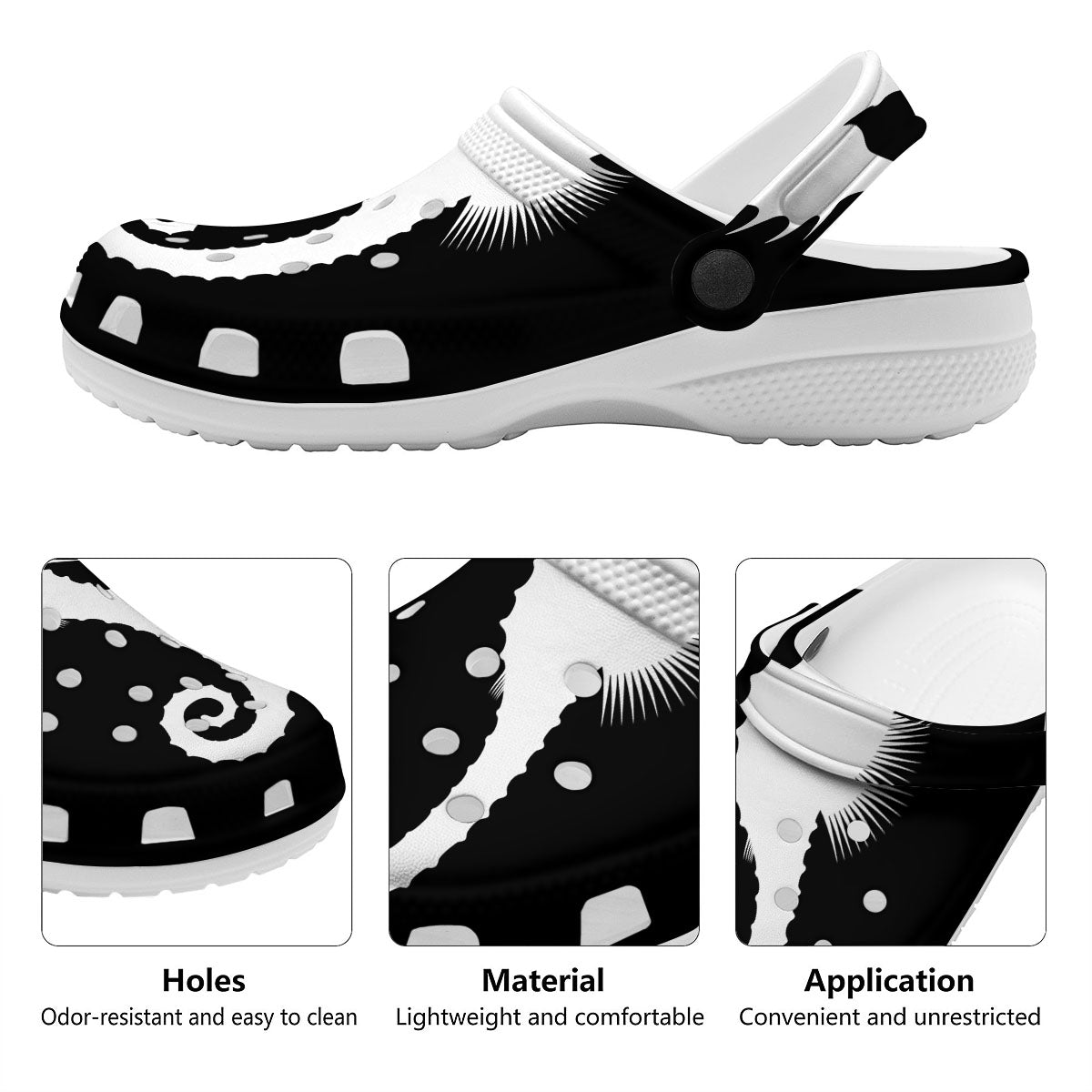 Seahorse White And Black Print Clog-grizzshop
