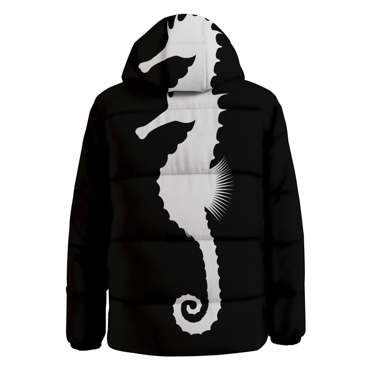 Seahorse White And Black Print Down Jacket-grizzshop