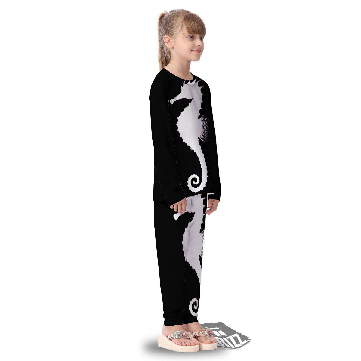 Seahorse White And Black Print Kid's Pajamas-grizzshop