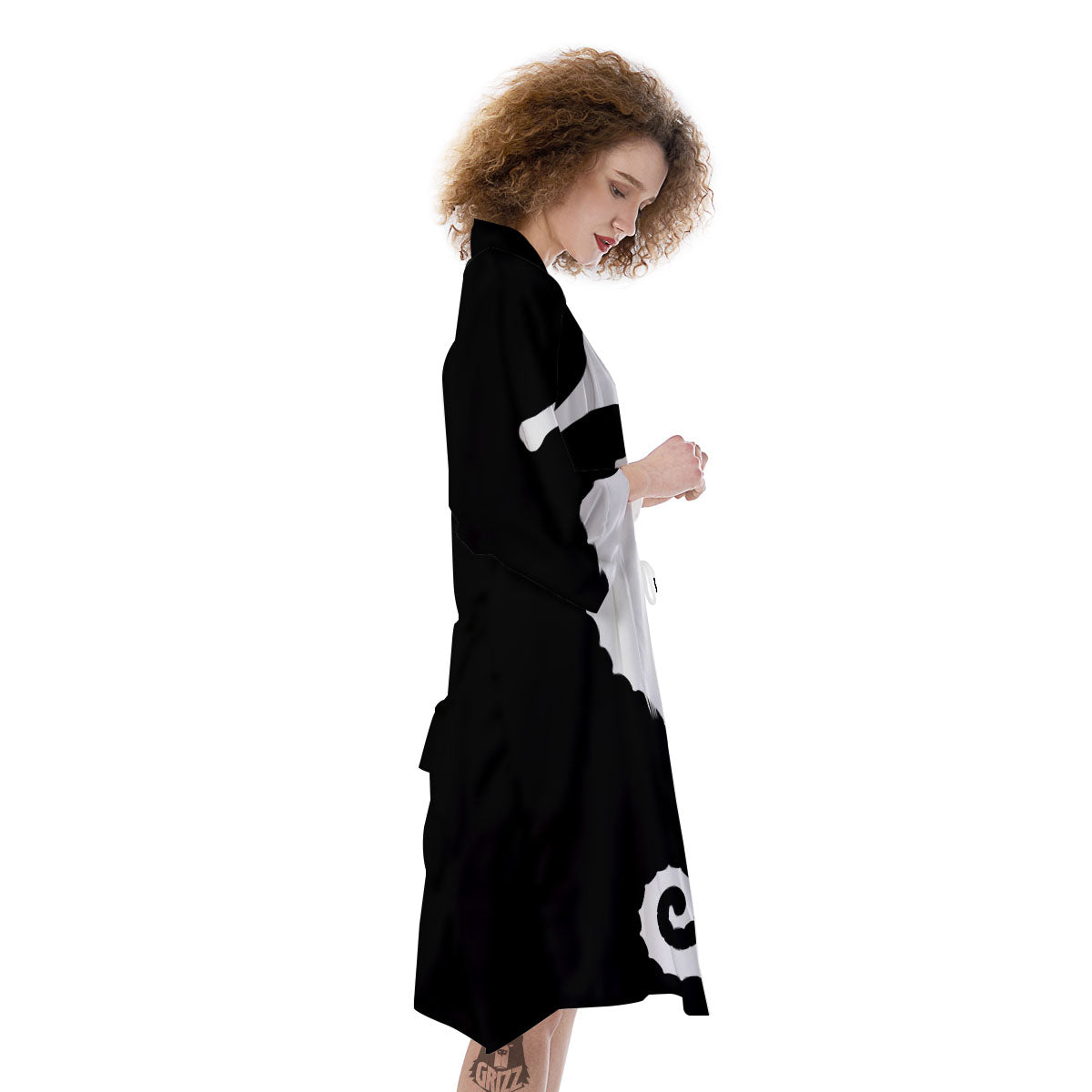 Seahorse White And Black Print Kimono-grizzshop
