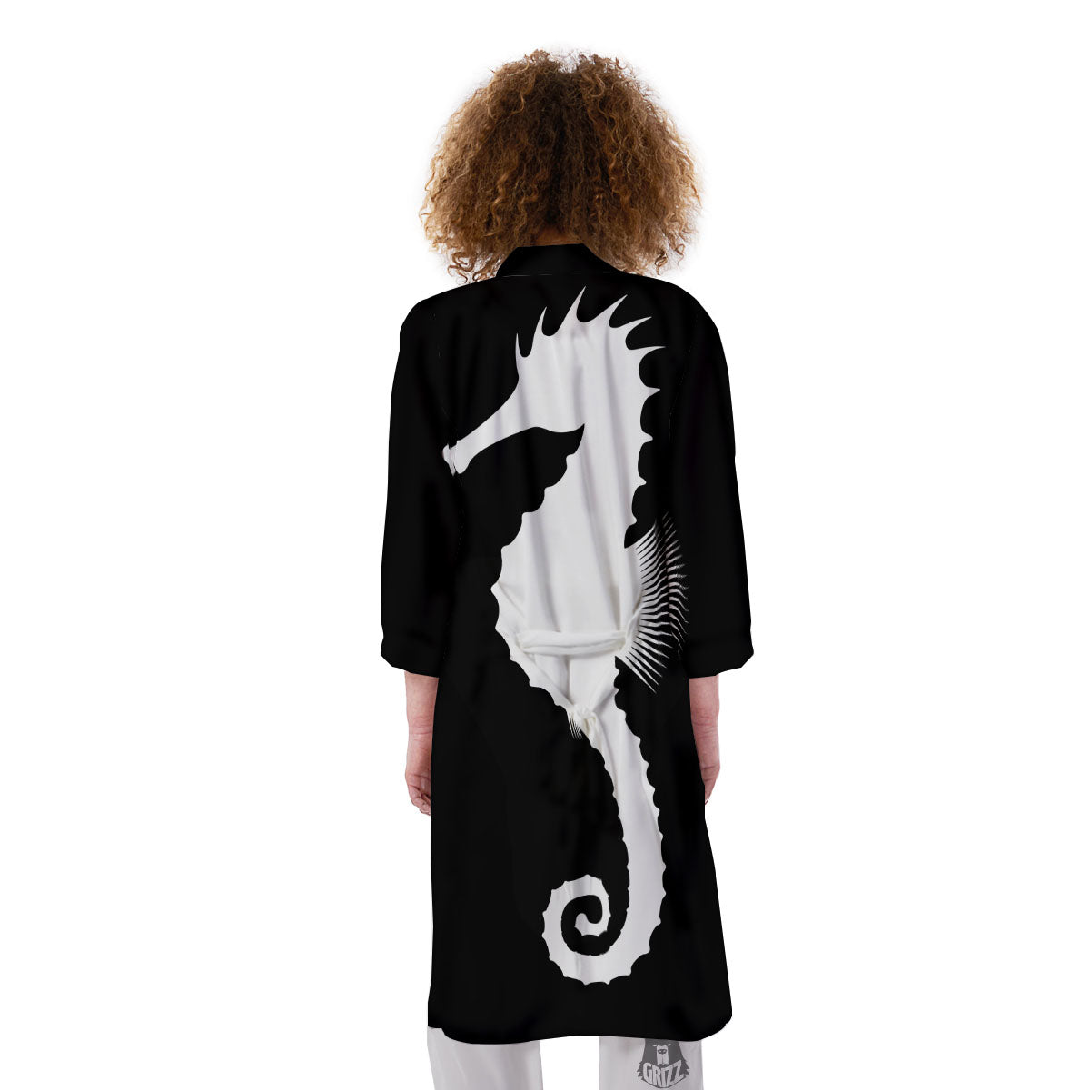 Seahorse White And Black Print Kimono-grizzshop