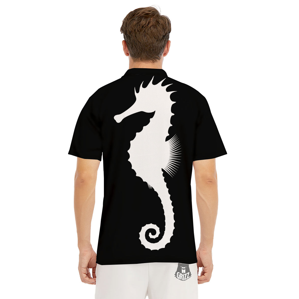 Seahorse White And Black Print Men's Golf Shirts-grizzshop