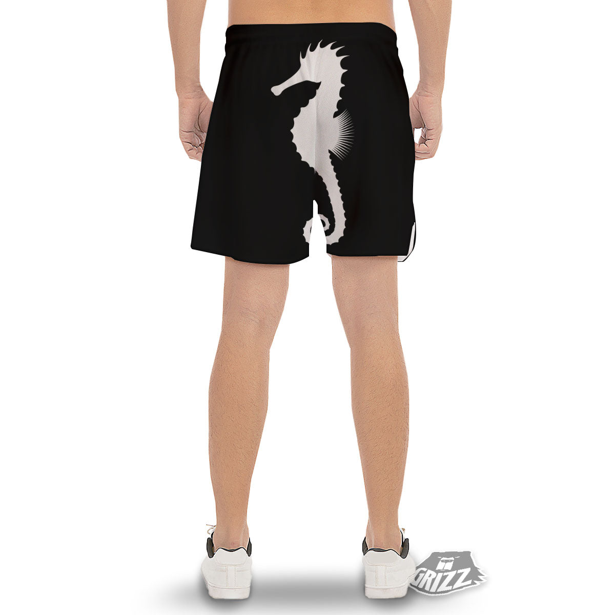 Seahorse White And Black Print Men's Gym Shorts-grizzshop