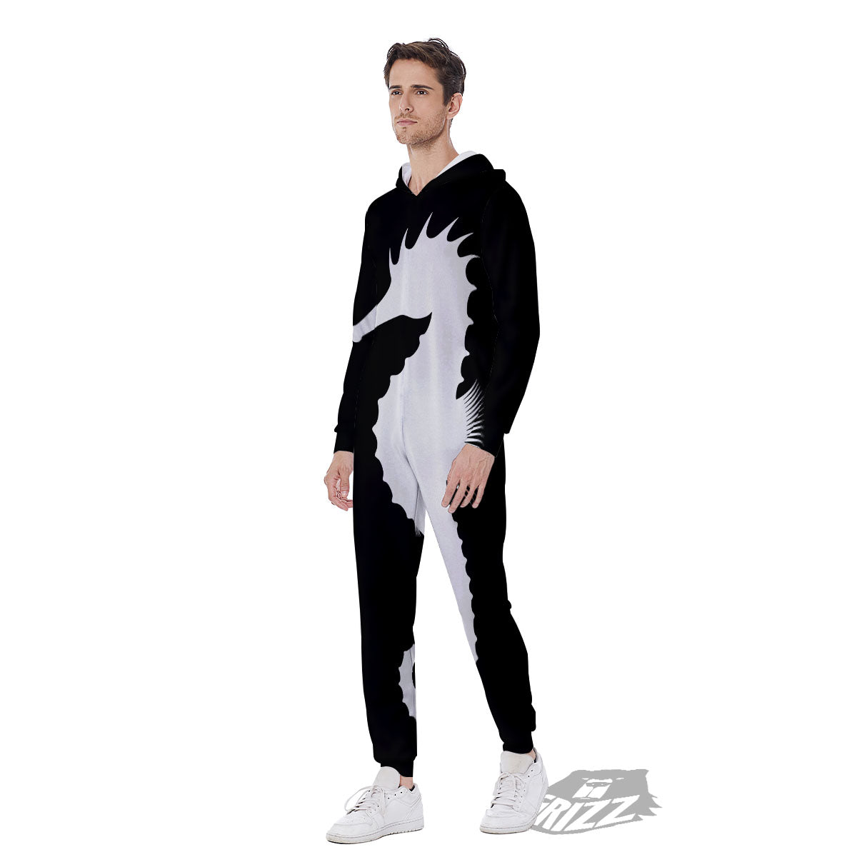 Seahorse White And Black Print Men's Jumpsuit-grizzshop