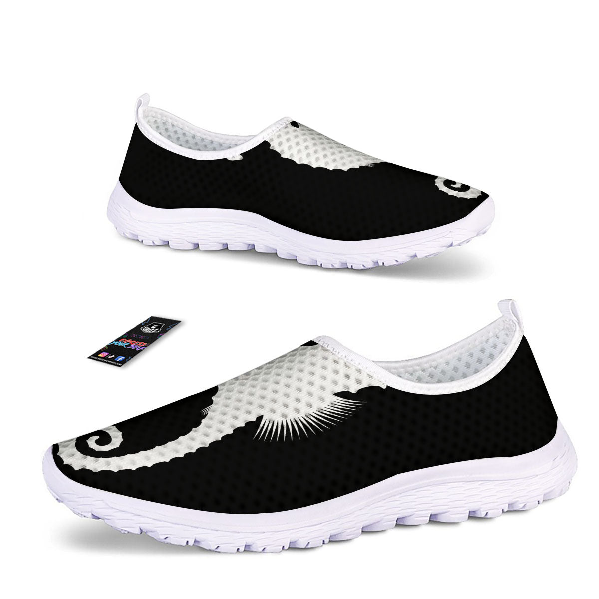 Seahorse White And Black Print Nurse Shoes-grizzshop