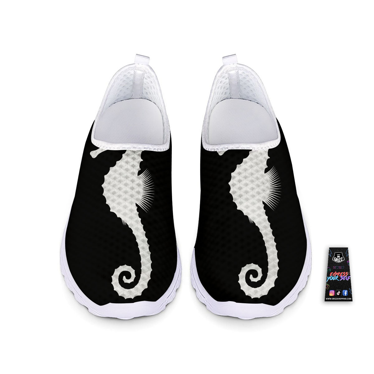 Seahorse White And Black Print Nurse Shoes-grizzshop