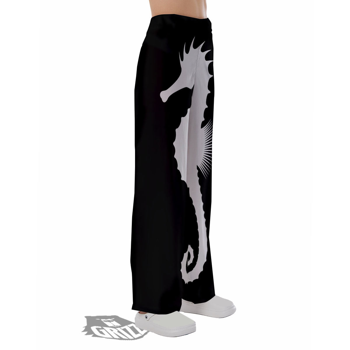 Seahorse White And Black Print Pajama Pants-grizzshop
