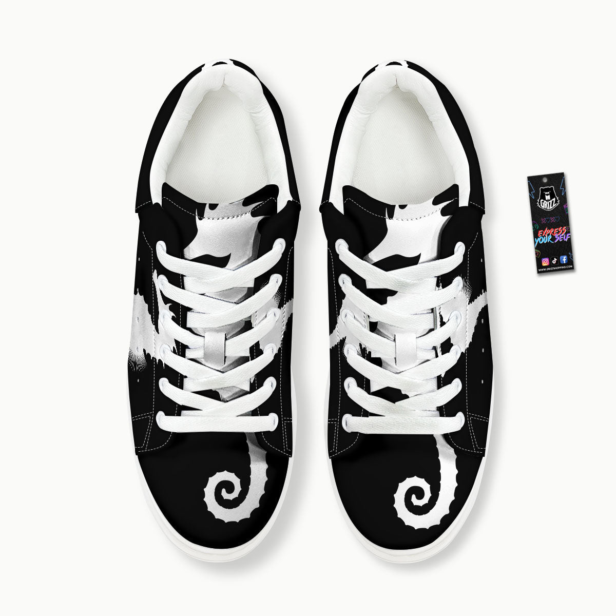 Seahorse White And Black Print Platform Shoes-grizzshop