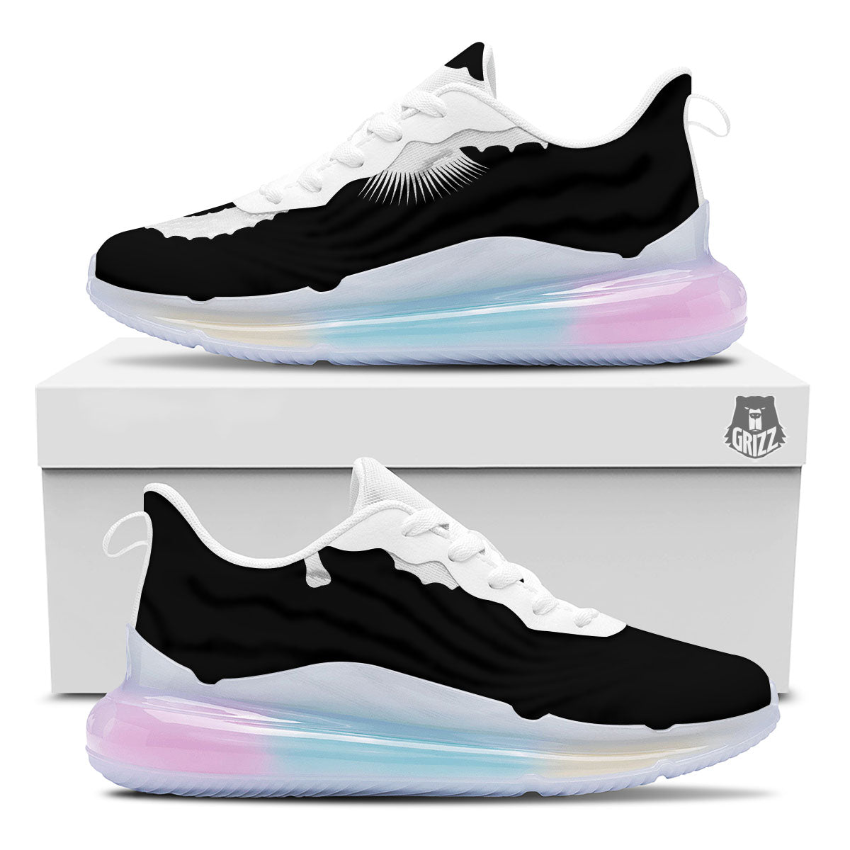 Seahorse White And Black Print Running Sneakers-grizzshop