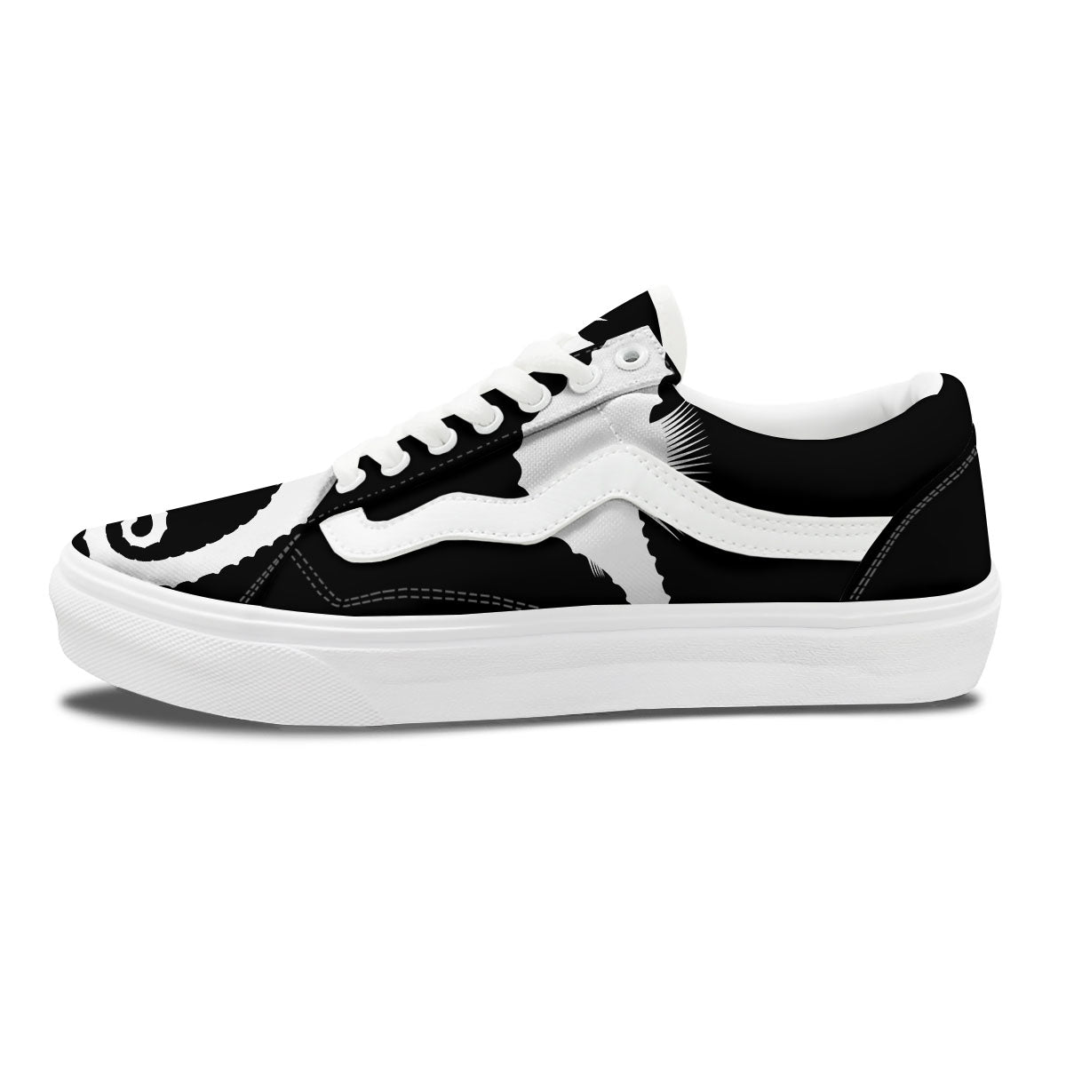 Seahorse White And Black Print Skate Shoes-grizzshop