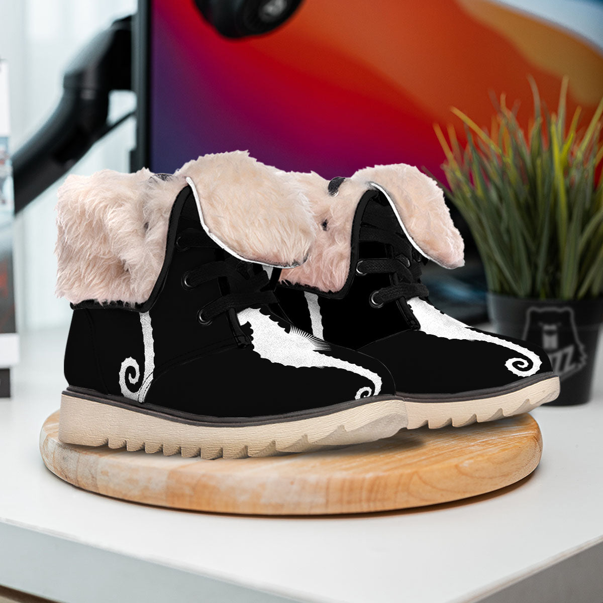 Seahorse White And Black Print Snow Boots-grizzshop