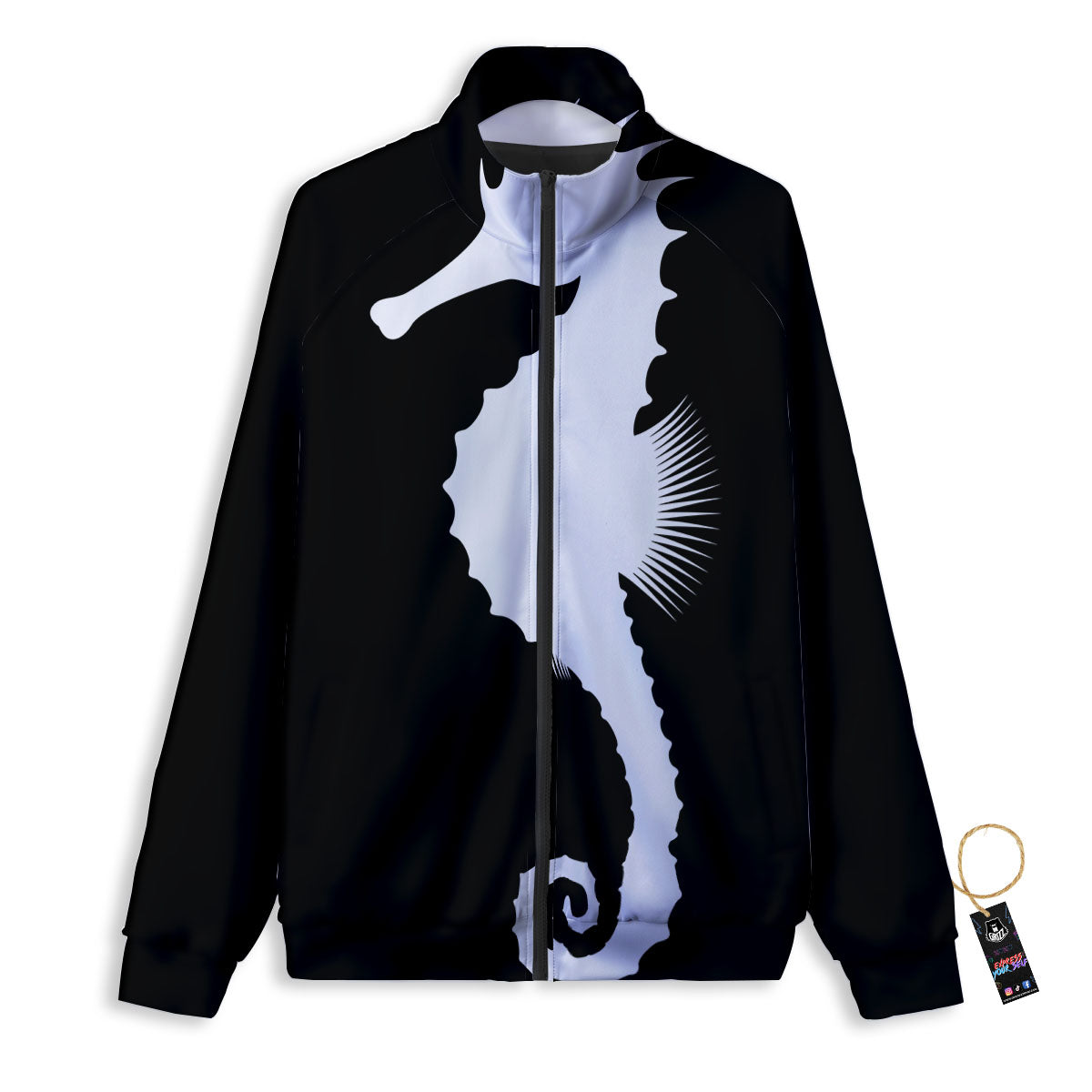 Seahorse White And Black Print Track Jacket-grizzshop