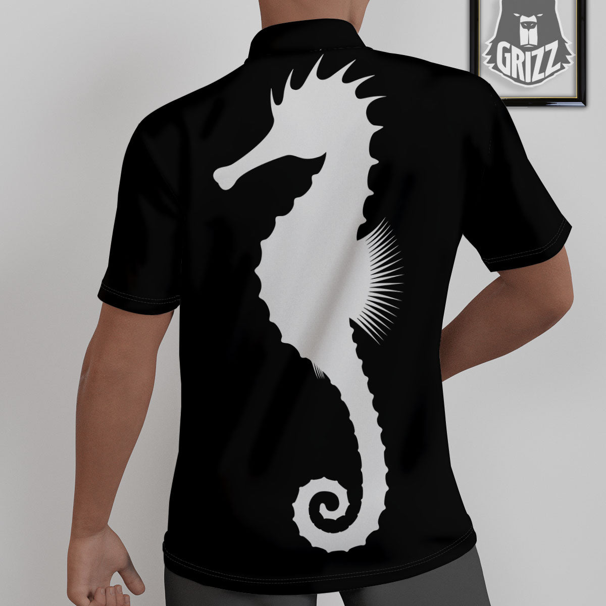 Seahorse White And Black Print Untucked Shirts-grizzshop