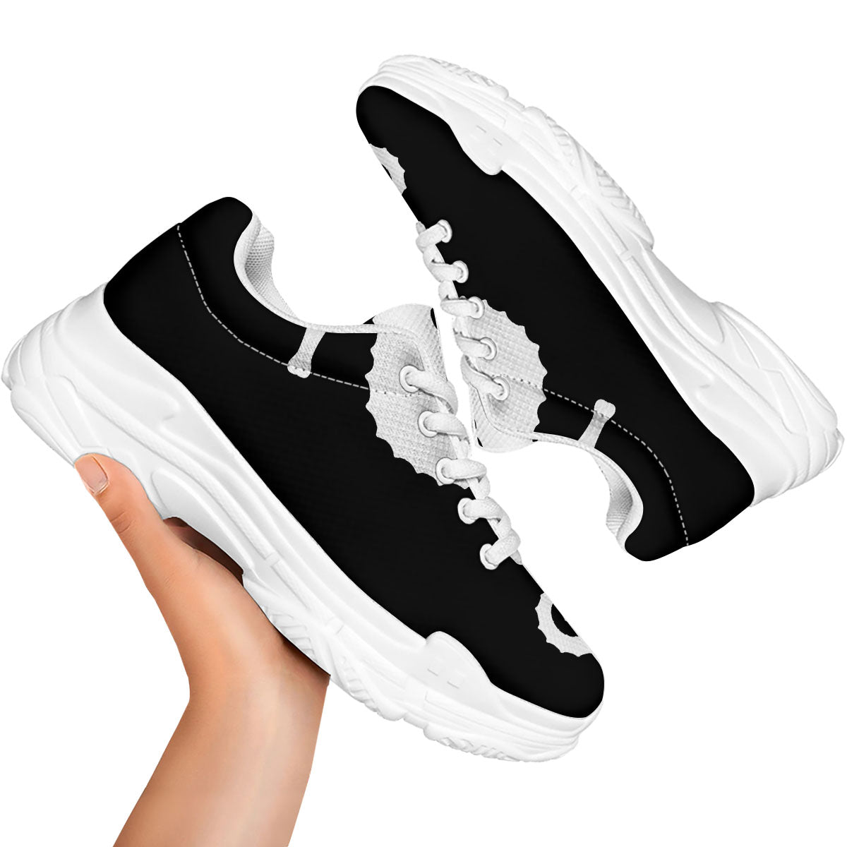 Seahorse White And Black Print White Chunky Shoes-grizzshop