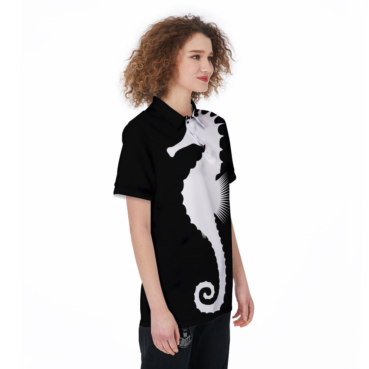 Seahorse White And Black Print Women's Golf Shirts-grizzshop