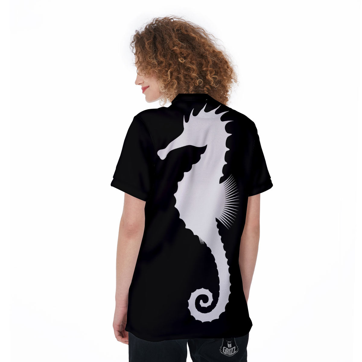 Seahorse White And Black Print Women's Golf Shirts-grizzshop
