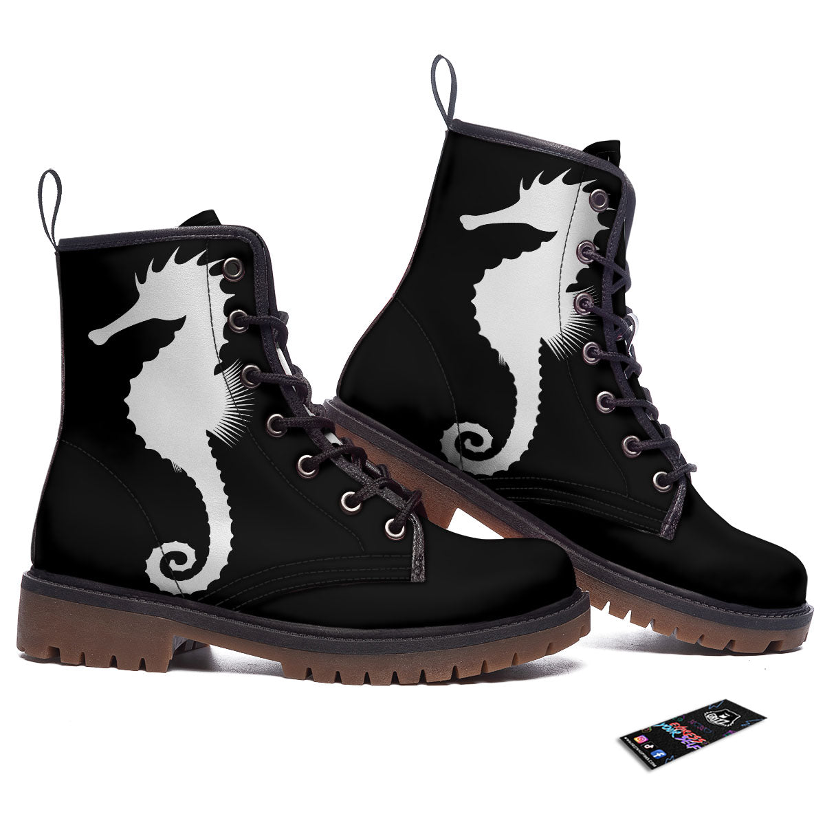 Seahorse White And Black Print Work Boots-grizzshop
