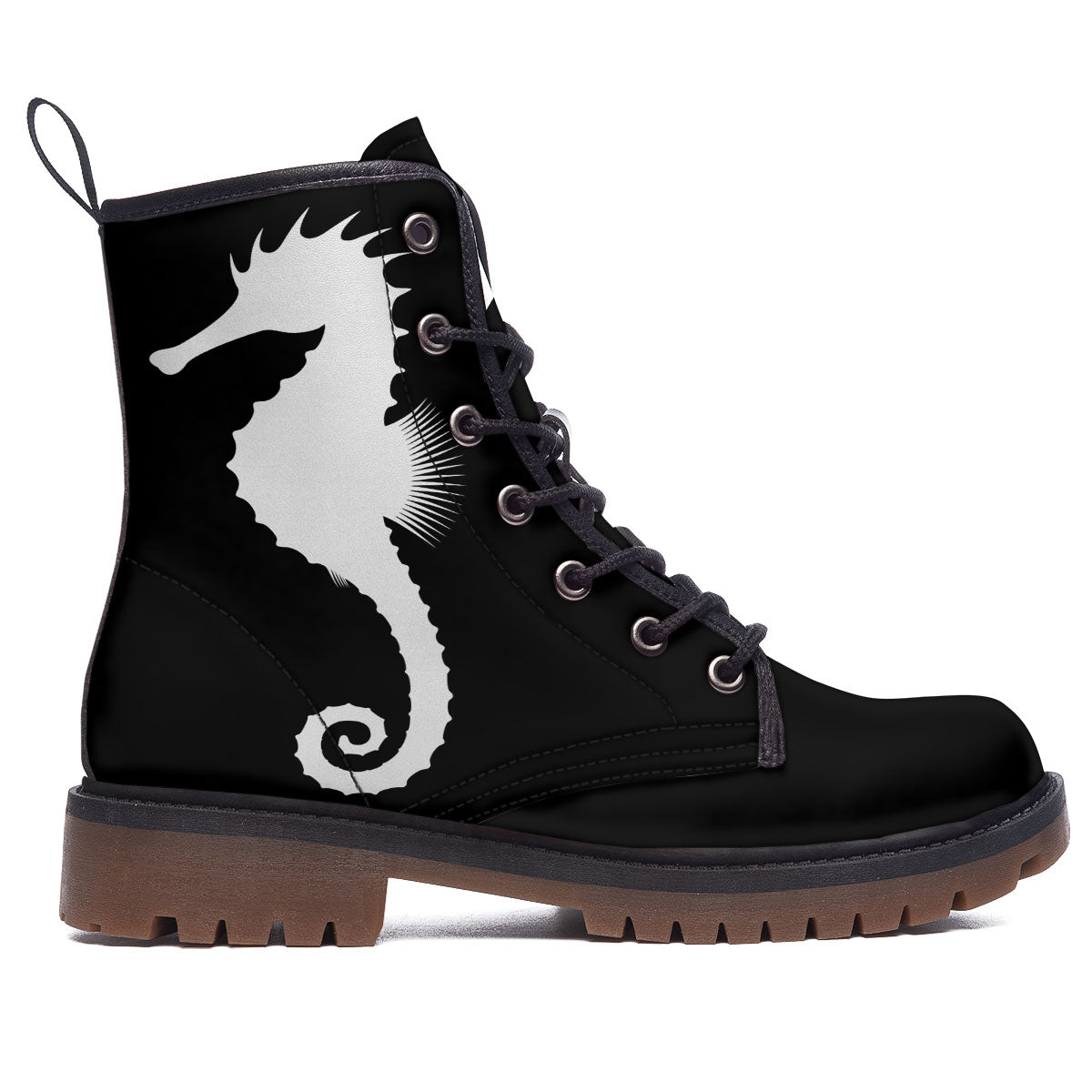 Seahorse White And Black Print Work Boots-grizzshop