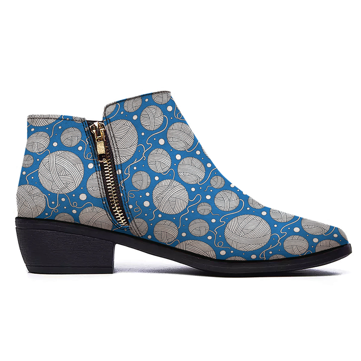 Seamless Yarn Balls Print Pattern Ankle Boots-grizzshop