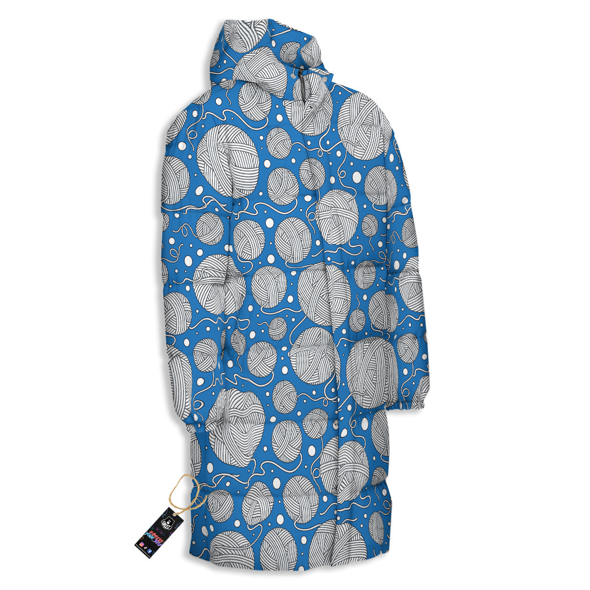 Seamless Yarn Balls Print Pattern Long Down Jacket-grizzshop