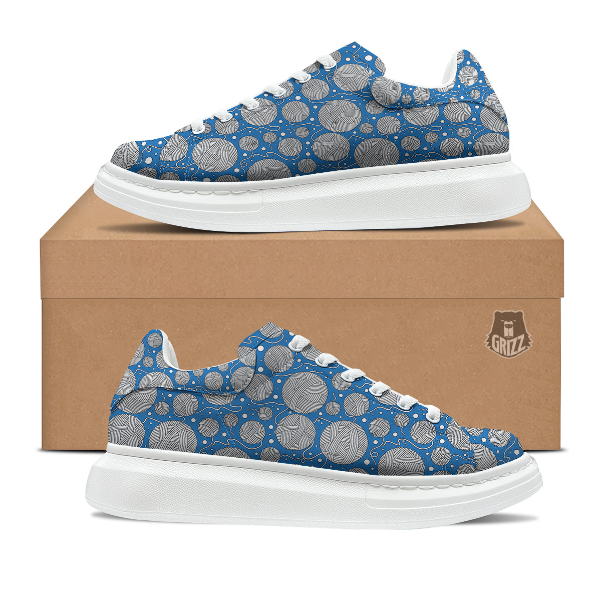 Seamless Yarn Balls Print Pattern Platform Shoes-grizzshop