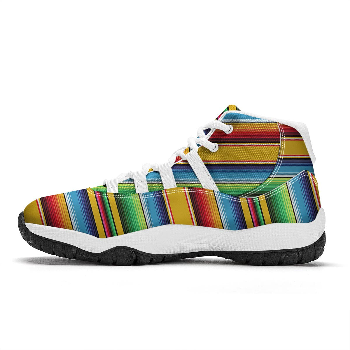 Serape Baja Mexican Blanket Pattern Print White Bball Shoes-grizzshop