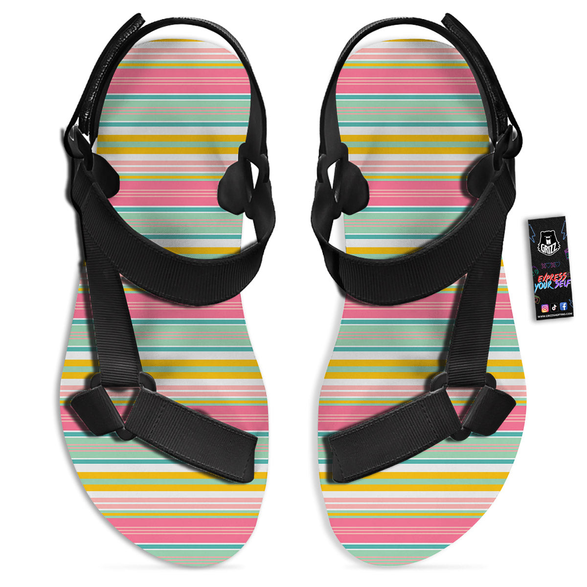 Serape Blanket Colorful Print Pattern Black Open Toe Sandals-grizzshop