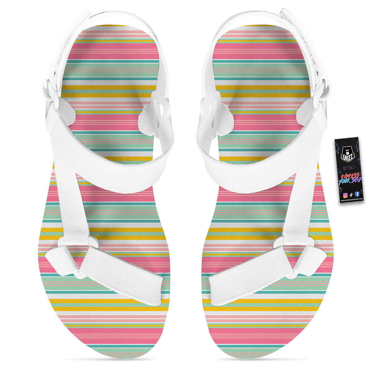 Serape Blanket Colorful Print Pattern White Open Toe Sandals-grizzshop